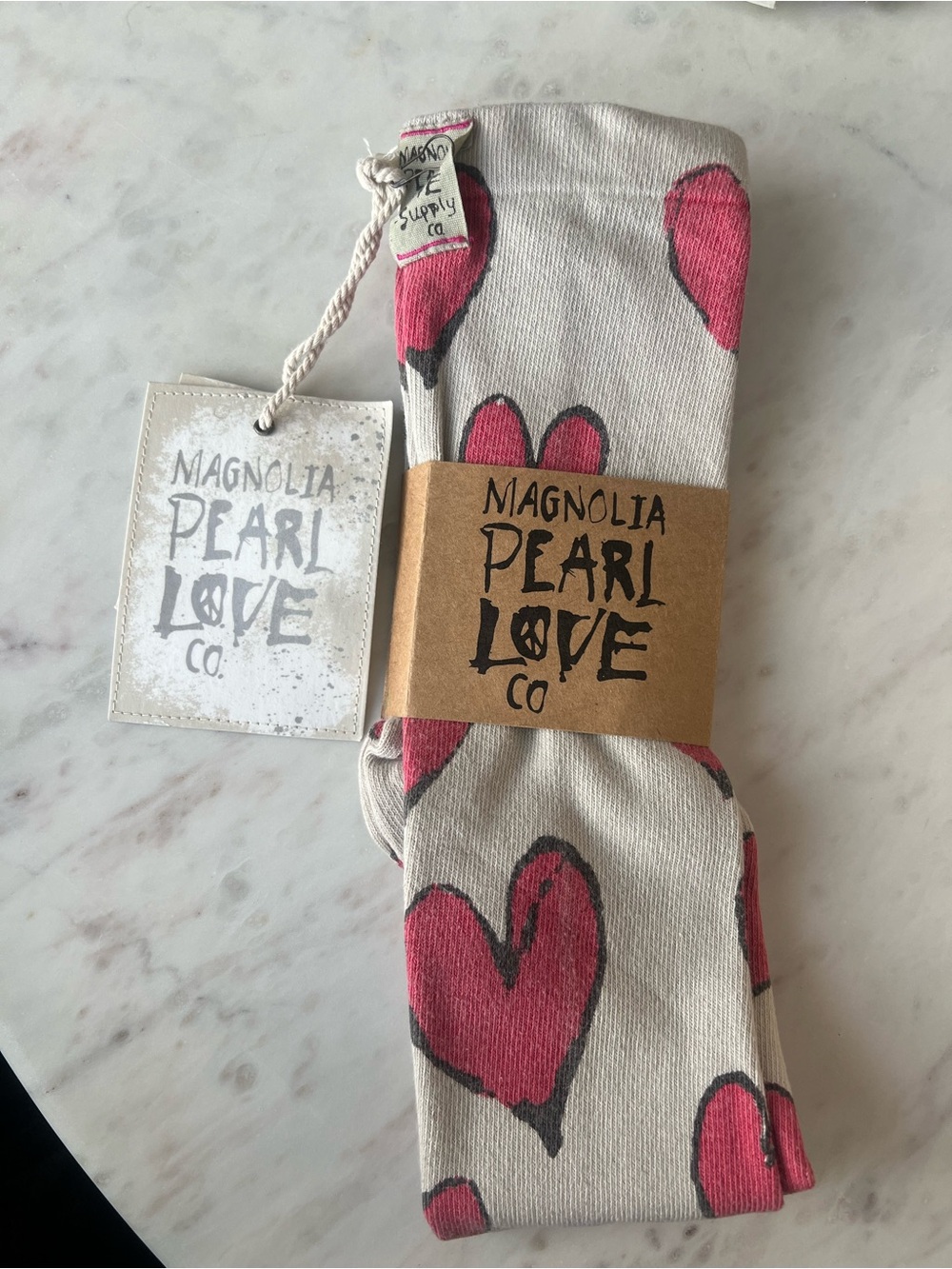 Magnolia Pearl Cream Socks with Pink Heart Print (NWT)